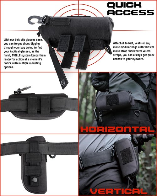 WYNEX Tactical Molle Glasses Pouch, Shockproof Eyeglass Case, Sunglass Case Hard Shell with Patch, Universal Protects Glasses