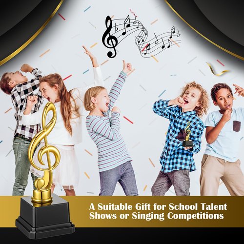 Affrolling 6 Pcs Small Gold Music Trophies 6.7 inch Plastic Music Note Trophy Awards for Team Participation Gift Prizes