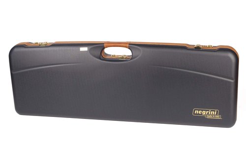 Negrini Deluxe O/U Shotgun Case – Airline-Approved Hard Case for 1 Shotgun + 1 Extra Barrel – Leather Trim – Navy/Grey – 1653LX/5005