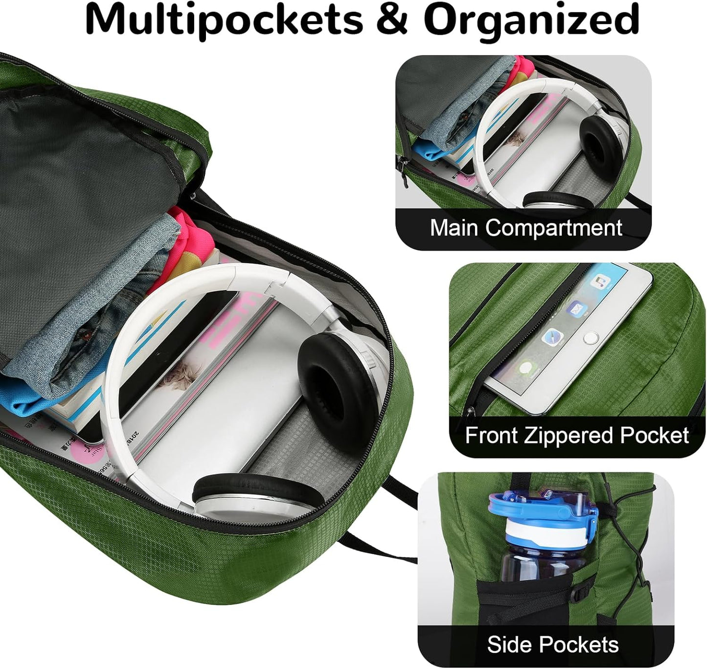 15L Small Foldable Hiking Backpack for Men Women, Packable Collapsible Daypack for Casual, Light Gray