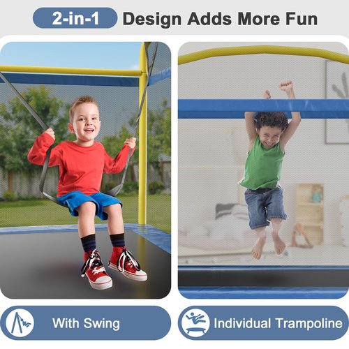 6.5FT Rectangle Trampoline for Kids, 78”ASTM Approved Recreational Trampolines with Swing, Small Toddler Trampoline with Safety Enclosure Net, Outdoor and Backyard, Gifts for Children & Boys & Girls