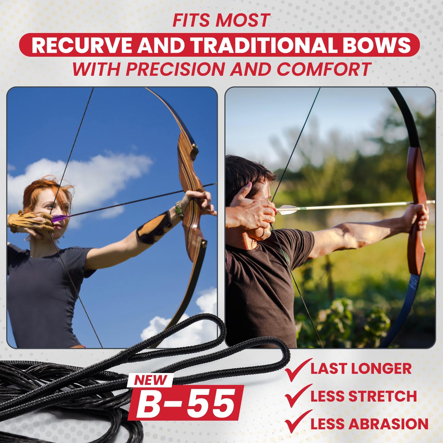 Legend Recurve Bow String - Dacron Bow String Replacement - Traditional Bowstrings - Recurve Bow Archery Accessories - Archery Equipment for Recurve Bows - Bowstring AMO 60 inch - 14 Strands