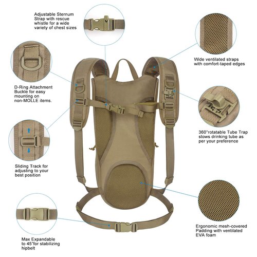 Unigear Tactical Hydration Packs Backpack 1050D with 3L Water Bladder, Thermal Insulation Pack Keeps Liquid Cool up to 4 Hours for Hiking, Cycling, Hunting and Climbing (Tan)