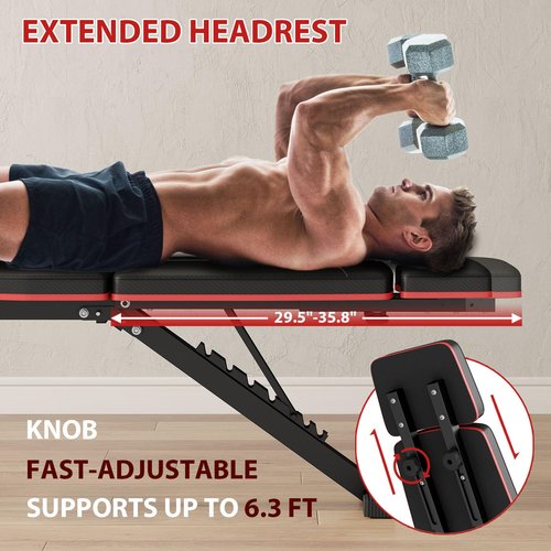 TYRSEN Foldable Weight Bench, Adjustable Workout Bench with Leg Extension, Preacher Pad, Extended Headrest, Space-saving Banco de Pesas for Home Gym, 800lbs Full Body Workouts Strength Training