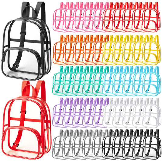 Aliceset Clear Backpack Bulk Waterproof Transparent Colorful Bookbag Donation Supply Kits for Women Men(12 Inch,50 Pcs)