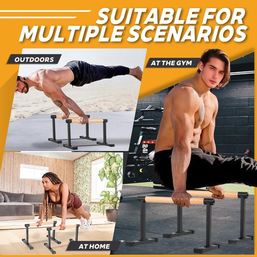 Trlakepreble Wooden Parallel Bar and Dip Bar with Thick Beech Handles, Push-up stands for Handstand, L-Sit, Gymnastics, Strength Training Home Gym,Anti-slip Mats, Easy to Install,600lbs(Black, L)