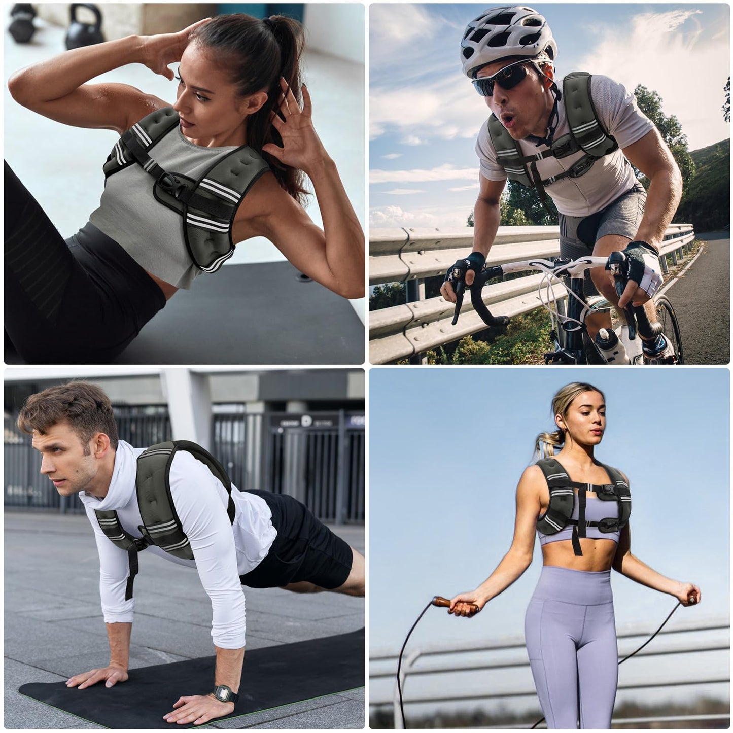 Zeerun Weighted Vest, 6lb/8lb/10lb/12lb/15lb/18lb/20lb/24lb/30lb for Men Women, Reflective Stripe Adjustable Buckle, Comfortable Durable Rucking Vest for Walking Running Strength Training, 15LBS-Gray