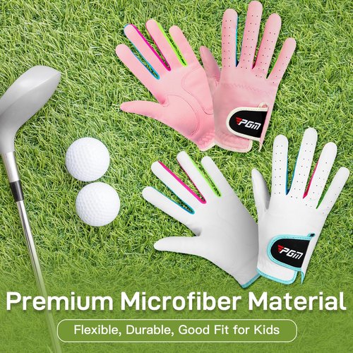 PGM Kids Youth Junior Toddler Boys Girls Golf Gloves Microfiber Synthetic Gloves for Left Hand Right Hand Golf Gloves Extra Value 1 Pair White Pink Age 3-12 (Pink, Small)