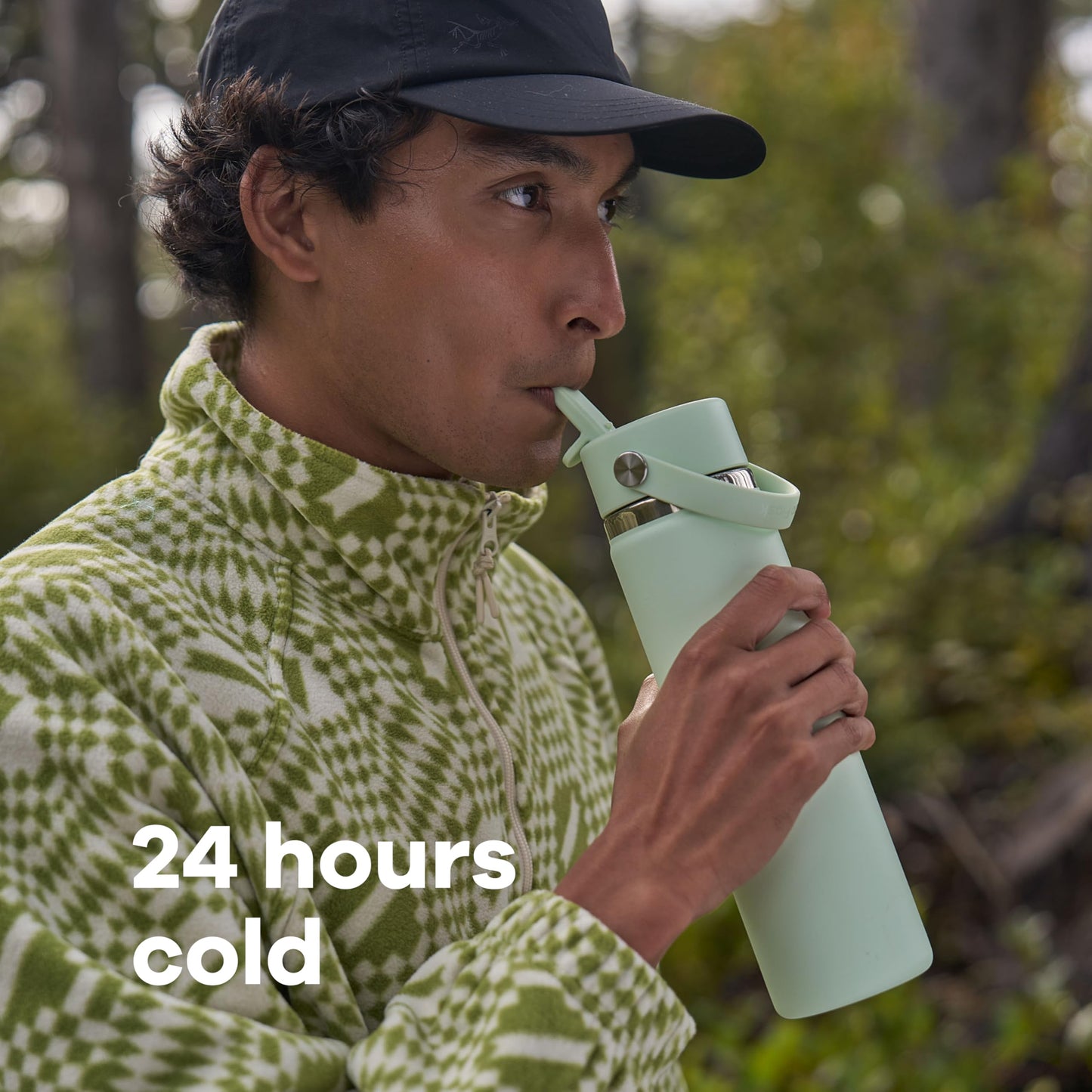 Hydro Flask Water Bottle - Insulated Stainless Steel - Wide Mouth Flex Straw Lid, Non Spill, Leakproof and Refillable in 24 Oz Tonal Agave