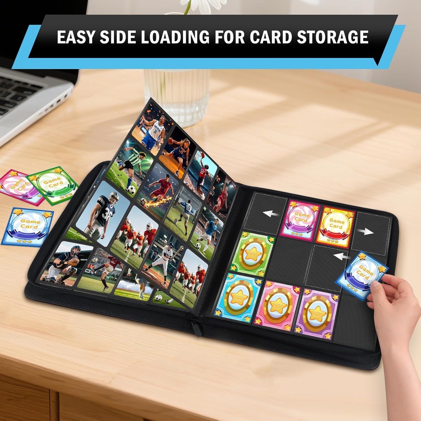 12 Pocket Card Binder, Zipper Trading Card Binder, 720 Large Capacity Side Loading Non-Ring Card Album, Double Sided Acid-Free Card Protector Binder, Card Collection for TCG, MTG, Sport Card, Pink