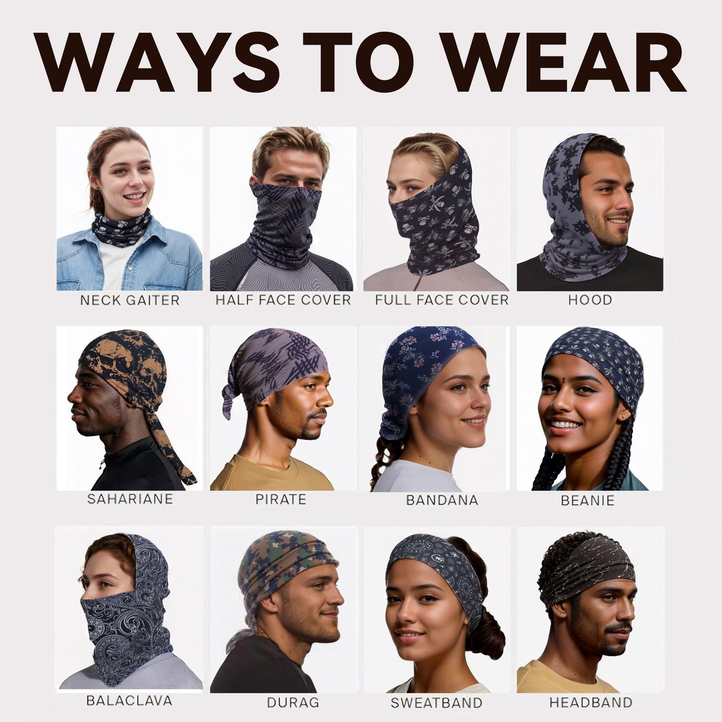 EAZZEA 9-Pack Balaclava Face Mask for Men & Women - UV Protection Neck Gaiter, Multi-Use Cycling Mask & Breathable Headband