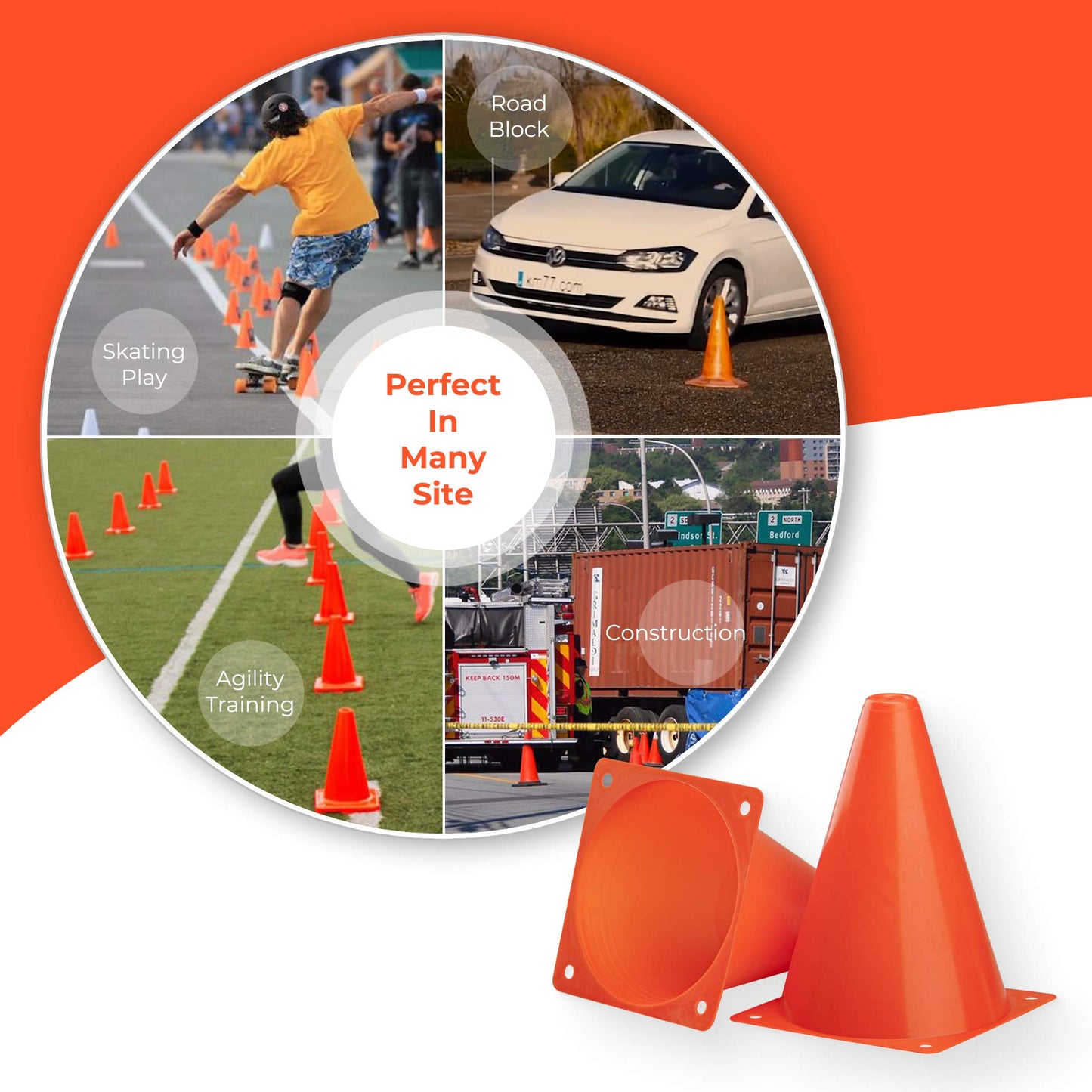 CARTMAN 7 Inch 12 Pack Plastic Training Cones, Agility Soccer Cones, Indoor Outdoor and Festive Events Field Marker Agility Cones for Soccer, Skating, Football, Basketball