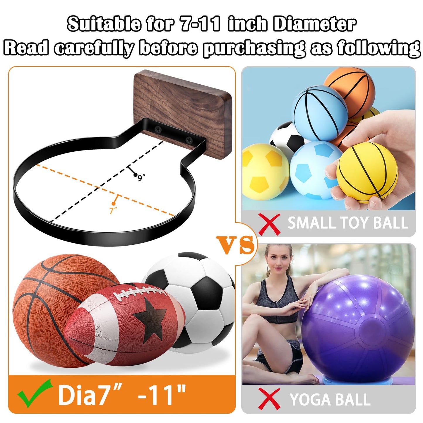 Basketball Holder Wall Mount, Solid Wood Ball Storage Wall Decorations for Basketball, Football, Soccer, Volleyball Collection, Stylish Basketball Rack Display for Home Decor (Beech Wood-4 Packs)