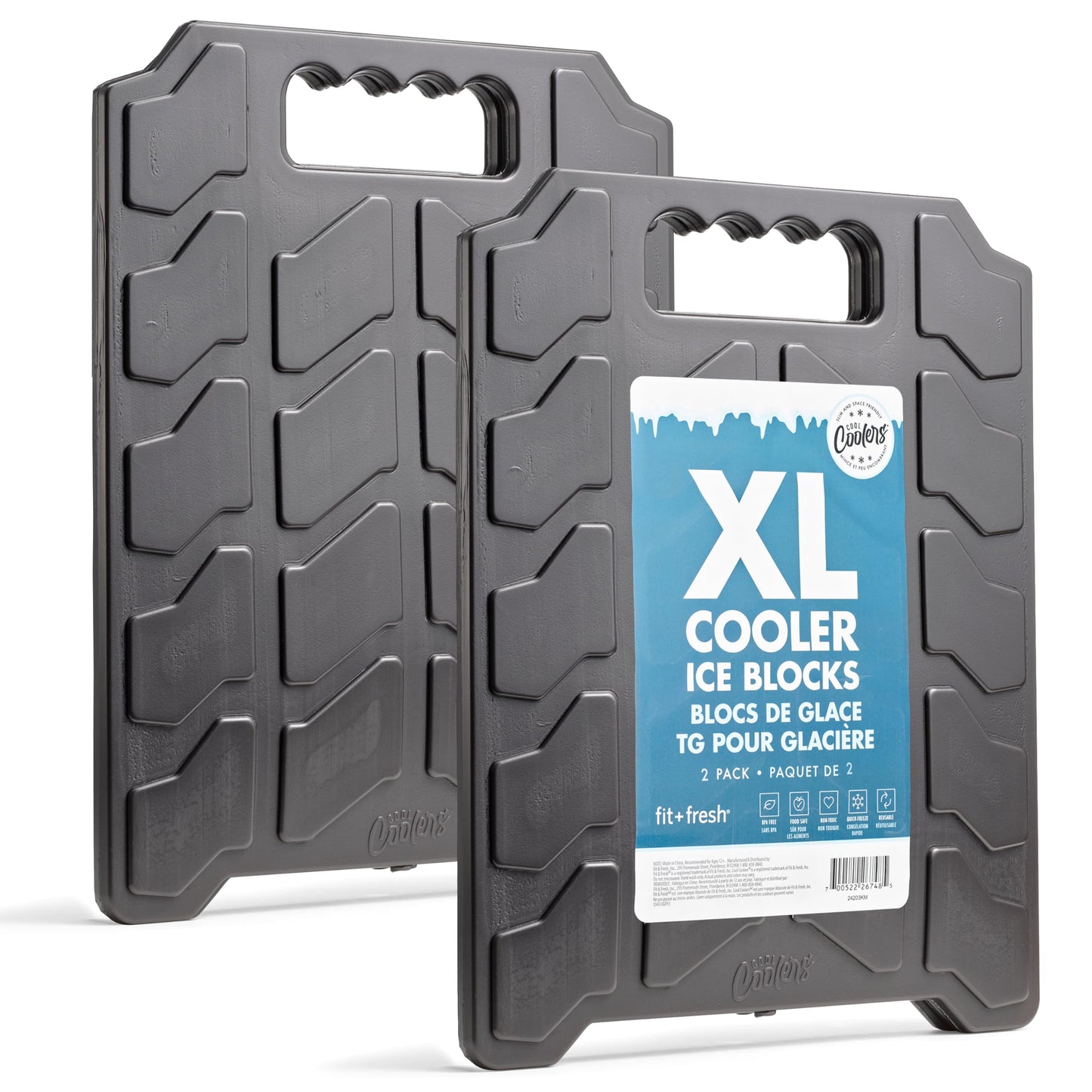 Cool Coolers by Fit & Fresh XL Slim Cooler Ice Blocks, Reusable & Long Lasting XL Ice Packs for Coolers, Slim XL Ice Packs for Cooler Bags, Space Saving, Quick Freeze, 10"x 13", Black, 2PK
