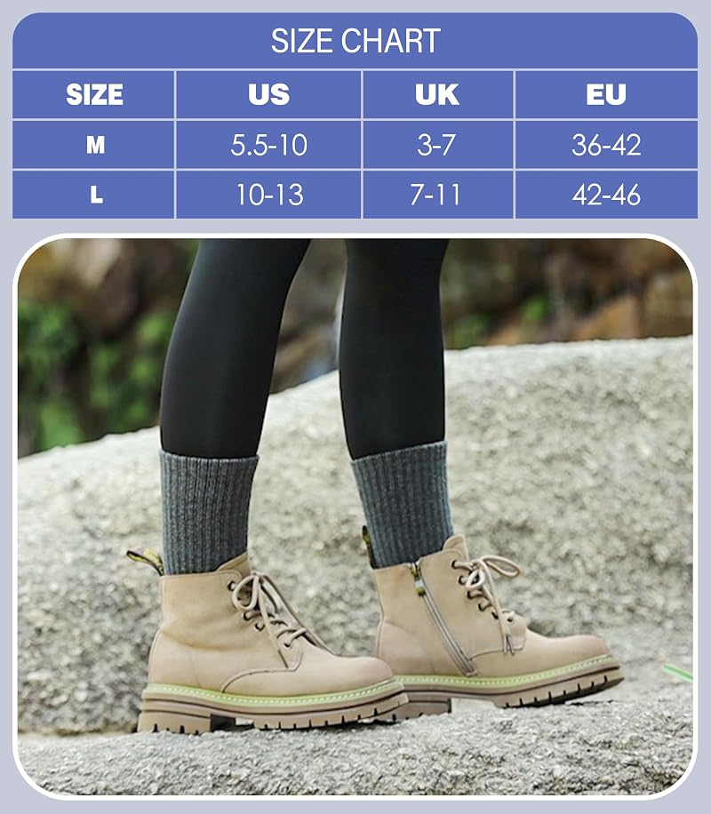 DYW Merino Wool Hiking Socks 5 Pairs - Thermal Warm Crew Socks, Cushion, Medium & Large (Solid Colors)
