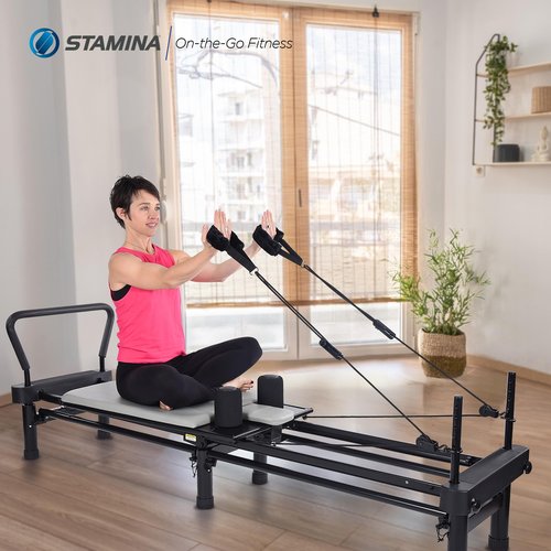AeroPilates Reformer Home Workout Equipment, Pilates Machine w/Resistance, Gray