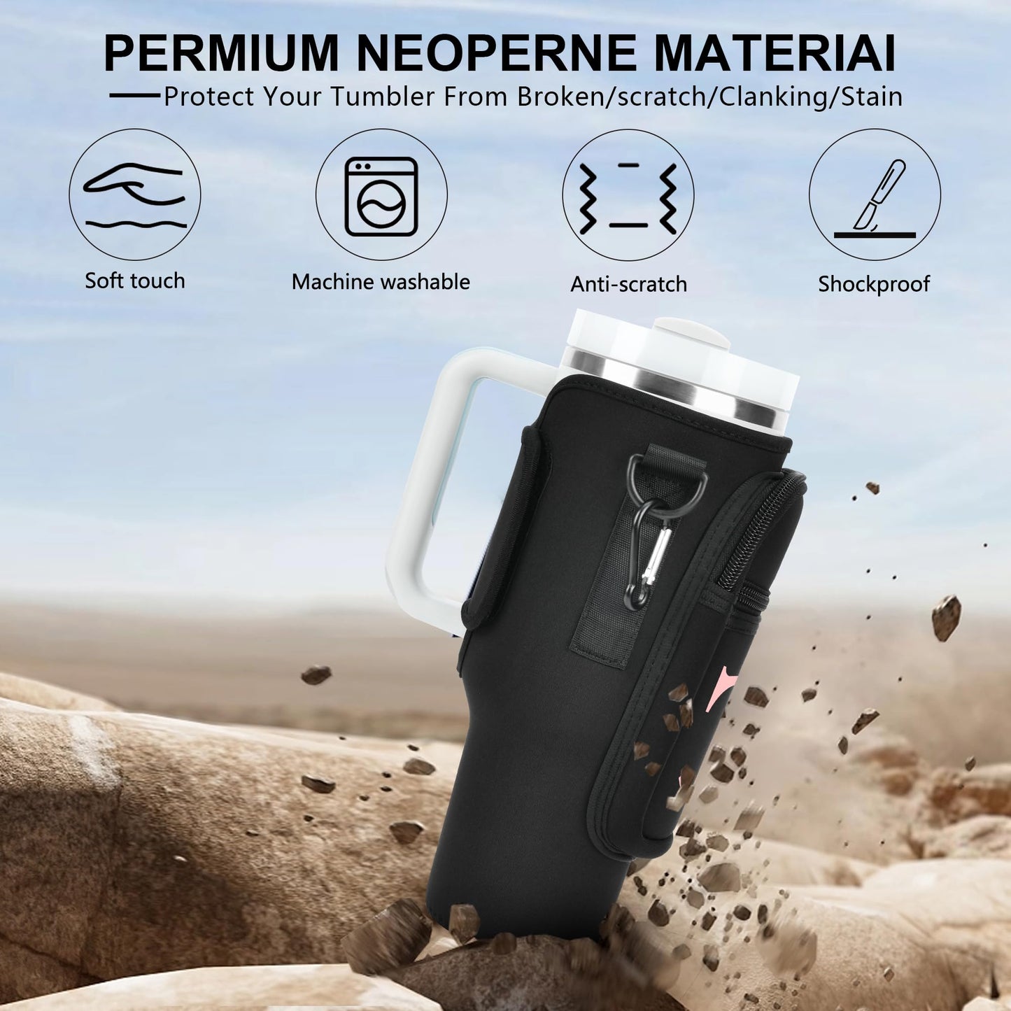 Sernaxi Initial Water Bottle Holder with Strap for Stanley Cup Accessories 40 oz/Simple Modern Tumbler, Birthdays for Women Girls, Water Bottle Carrier Bag with Phone Pocket,Hiking Walking Gym Camping