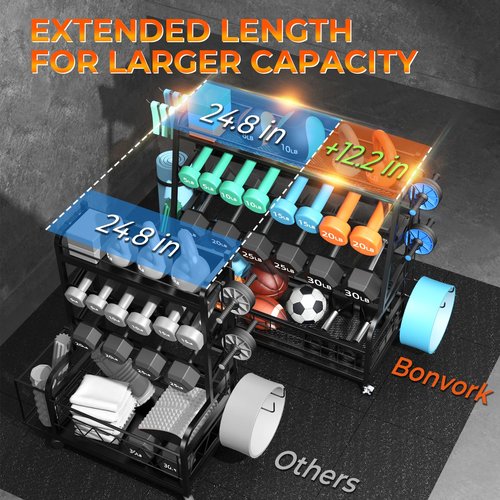 XL Dumbbell Rack Weight Stand - Adjustable Weight Rack for Dumbbells, Home Gym Storage Rack for Kettlebell, Balls,Yoga Mat Storage Holder, Workout Equipment Storage Organizer With Wheels