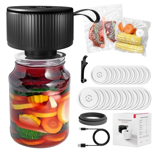 FUTESI Mason Jar Vacuum Sealer Kit,Auto Stop jar vacuum sealer for mason jars,Portable kitchen Food Storage and Canning,Includes 20 Jar Lids,with Led Screen