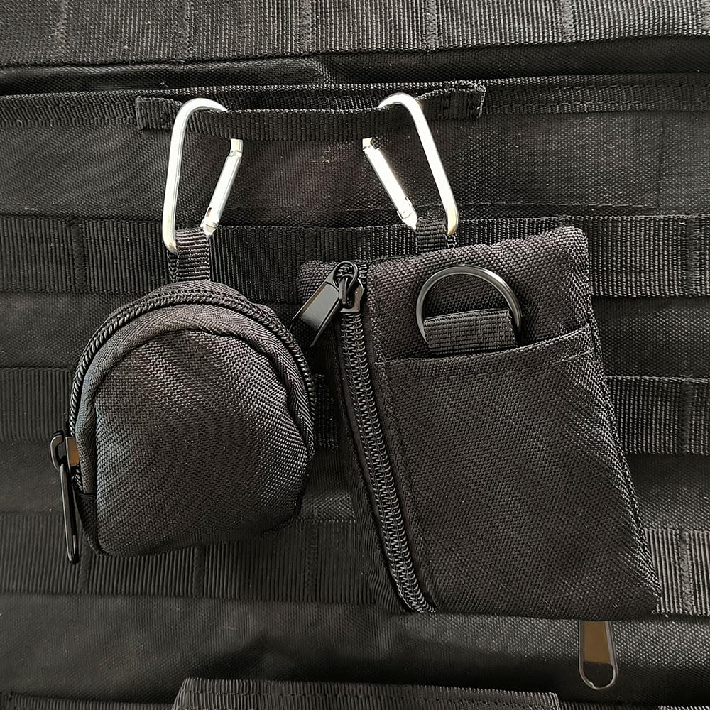 2 Pack Tactical Mini Coin Pouch Military Compact EDC Pouch Utility Backpack Accessories Bag Purse Key Small Tool Earphone Credit Card Holder Sport Waist Pack (Black 1)