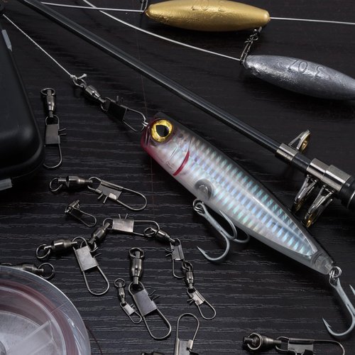 Dr.Fish 30 Pack Ball Bearing Snap Swivels, Swivels Fishing Tackle with Safety Interlock Snap Saltwater Freshwater Stainless Fishing Clips Clasp Leader Line Hook Sinker Connector #0