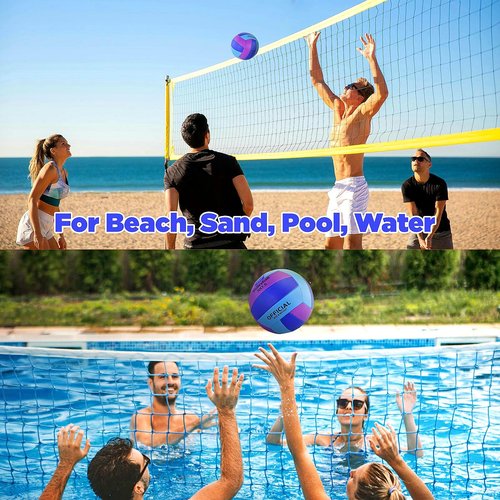 ELKCIP Volleyballs Official Size 5, Soft Bulk Recreational Volley Balls with Pump and Net Bag for Indoor Outdoor Beach Pool Water Sand Game Training Match Gift for Beginner Women, Purple Blue