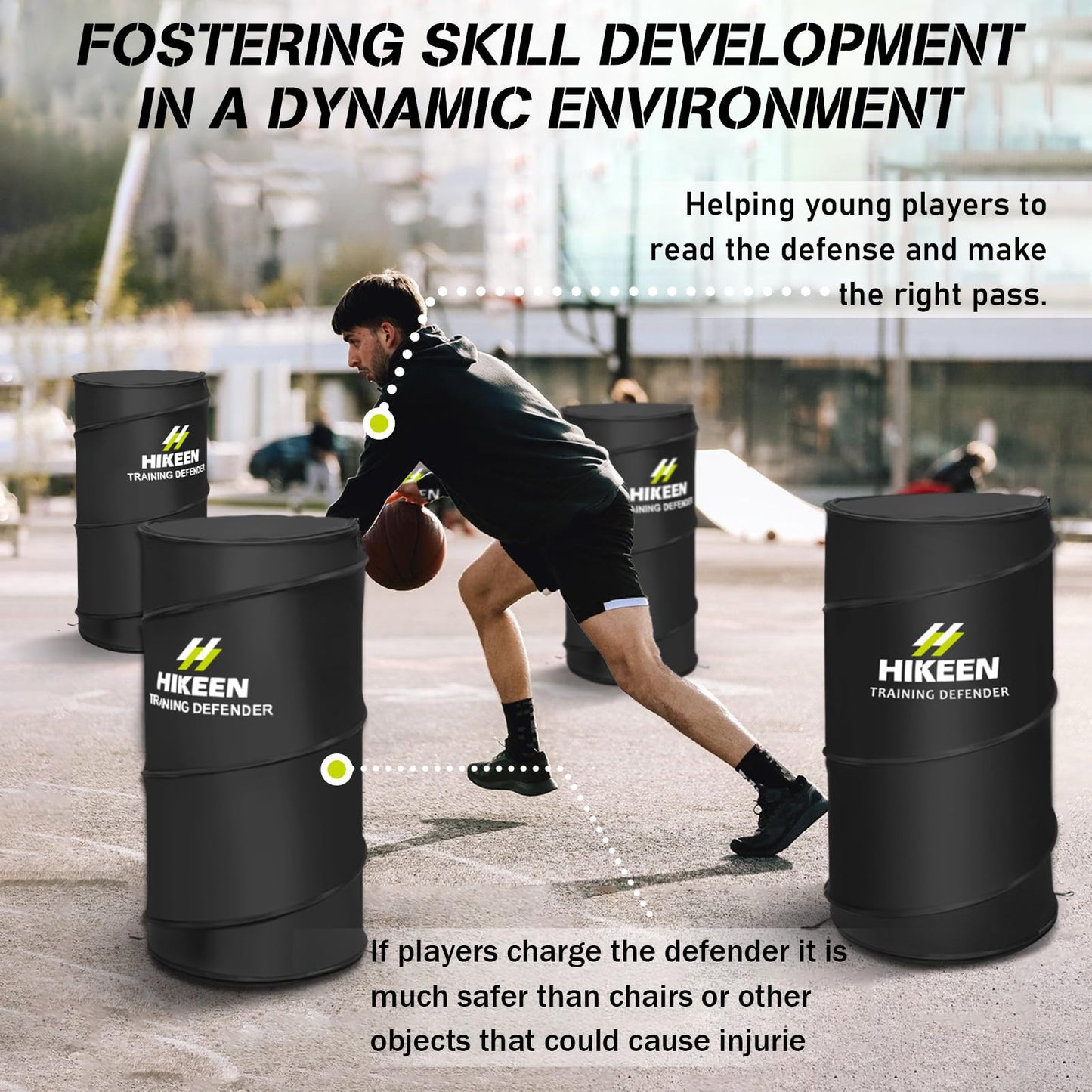 Hikeen Basketball Defender Dummy 4 Pack - Pop Up Safely Simulate Defender - Foldable Training Equipment for Basketball, Soccer, Football and More, 1 Carrying Bag