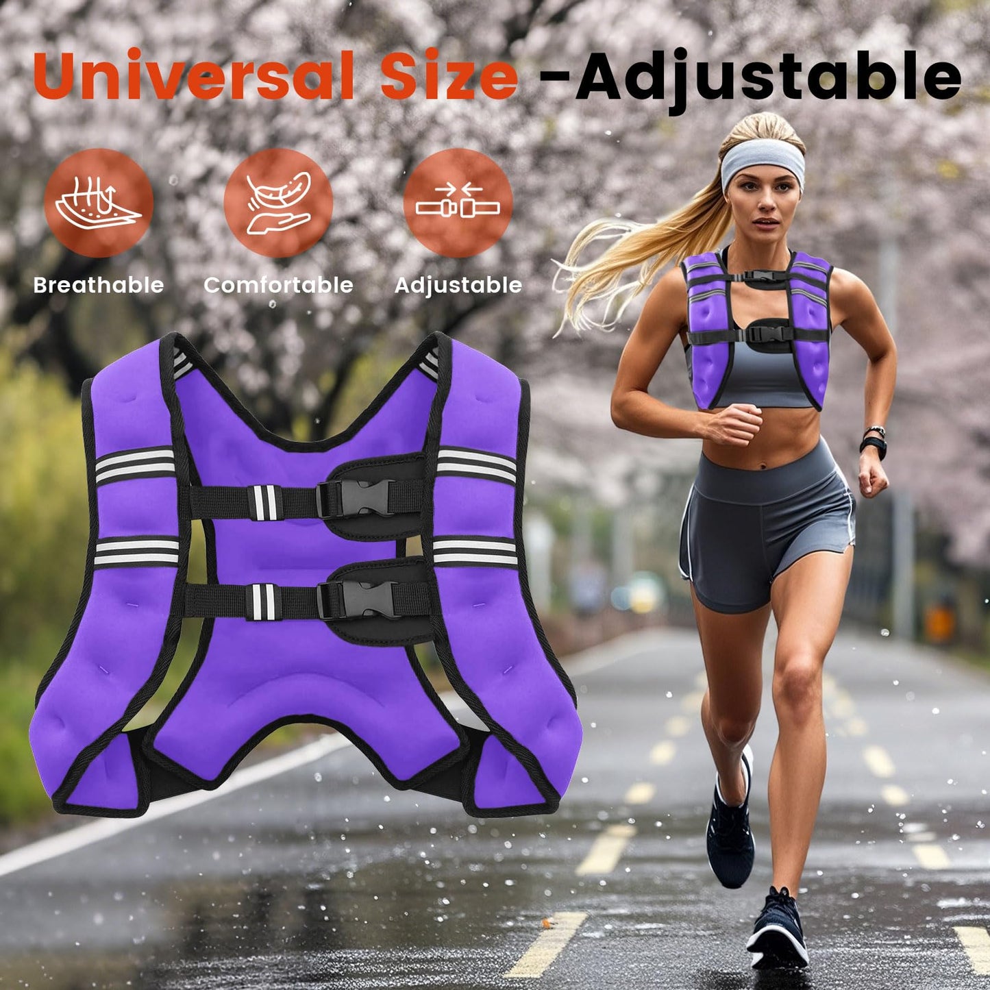 Poudee Weighted Vest, 12LB Weight Vest for Men Women, Body Weight Vests Adjustable with Reflective Stripe for Strength Training, Running, Training Workout, Jogging, Walking - 12LB, Purple