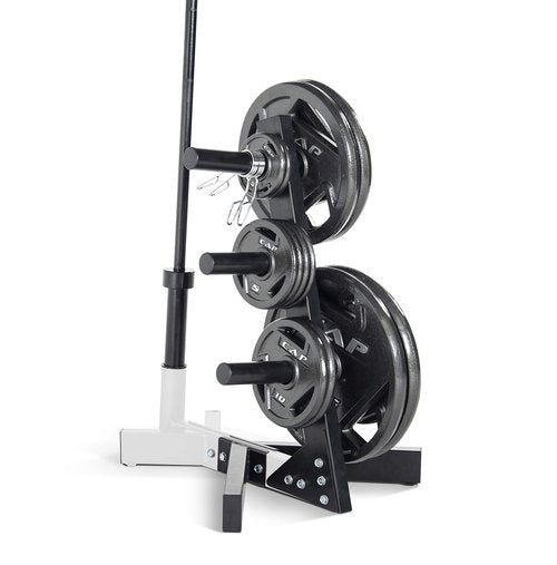 CAP Barbell Olympic Plate Tree Storage Rack for Weights and Bar, White