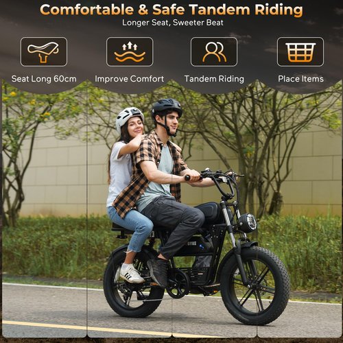 T73 Retro Style Electric Bike for Adults,1000W Motor 48V 15.6AH Removable Battery Off-Road Electric Dirt Bike,30 MPH Ebike with 20"x4 Fat Tires, 7-Speed Gears Dual Hydraulic Brake & Full Suspension