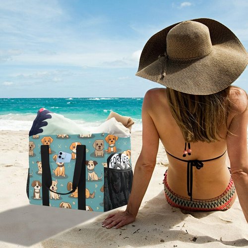 ALAZA Cute Funny Dogs Waterproof Beach Tote Bags for Travel Camping, Exercise