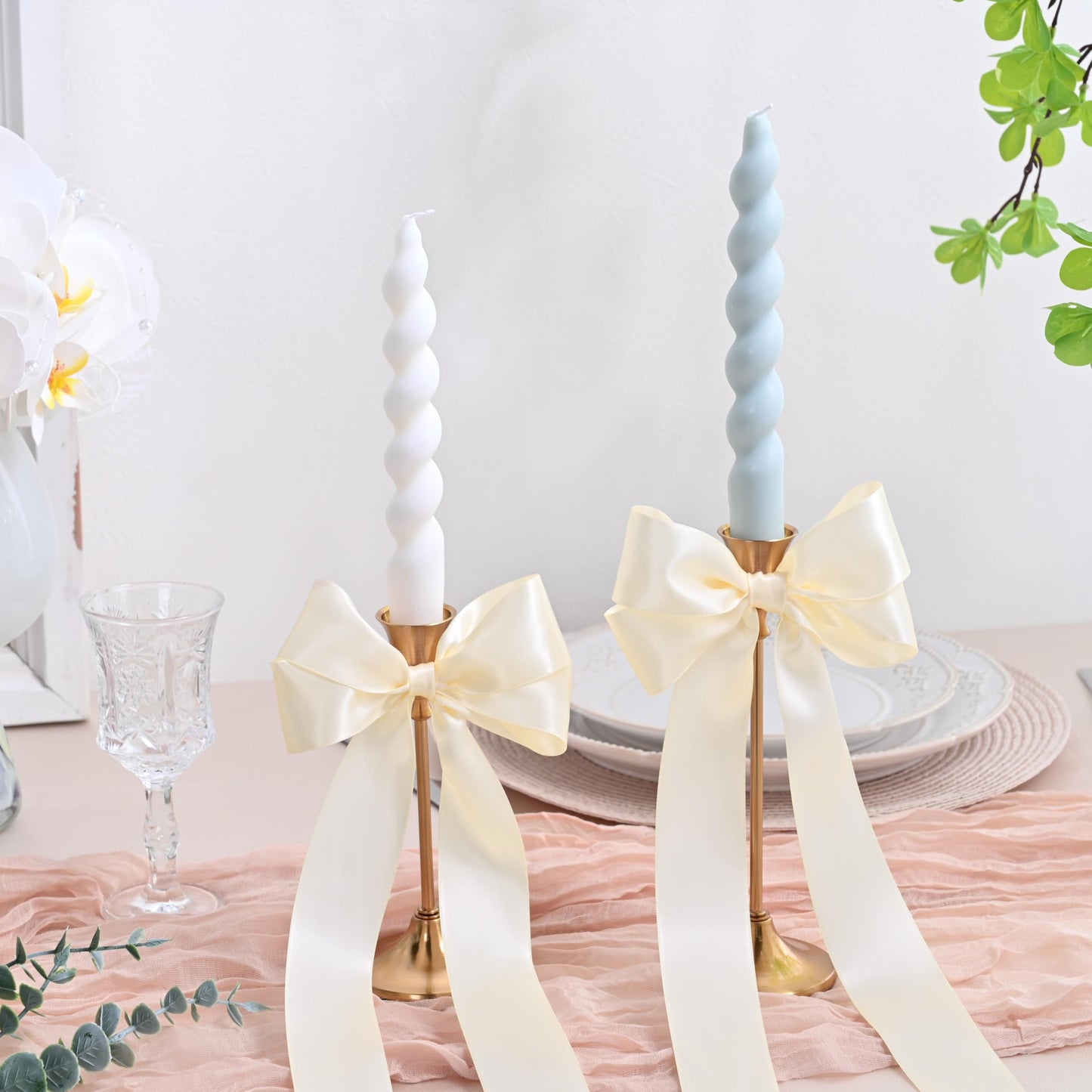 LEEQE Double Face Continuous Ivory Satin Ribbon 1-1/2 Inch x 50 Yards Polyester Ivory Ribbon for Gift Wrapping Weddings Party Hair Bows Invitations Decorations and More