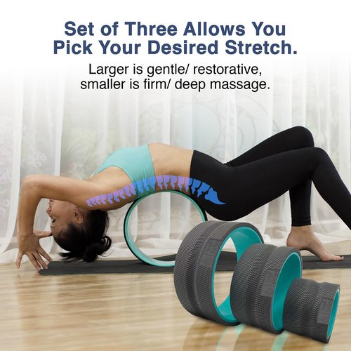 YOGI GRIPS Back Roller Wheel- Foam Padded Back Stretcher Wheel with Center Spine Cradle-Back Pain & Stretching- Deep Tissue Massage Roller (Set of Four)