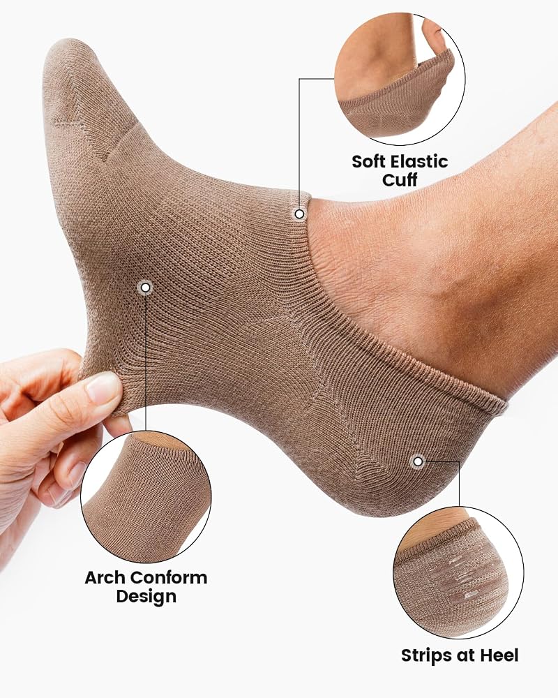 IDEGG Men No Show Low Cut Socks with Non-Slip Grip - 8 Colors, Size M (7-10)
