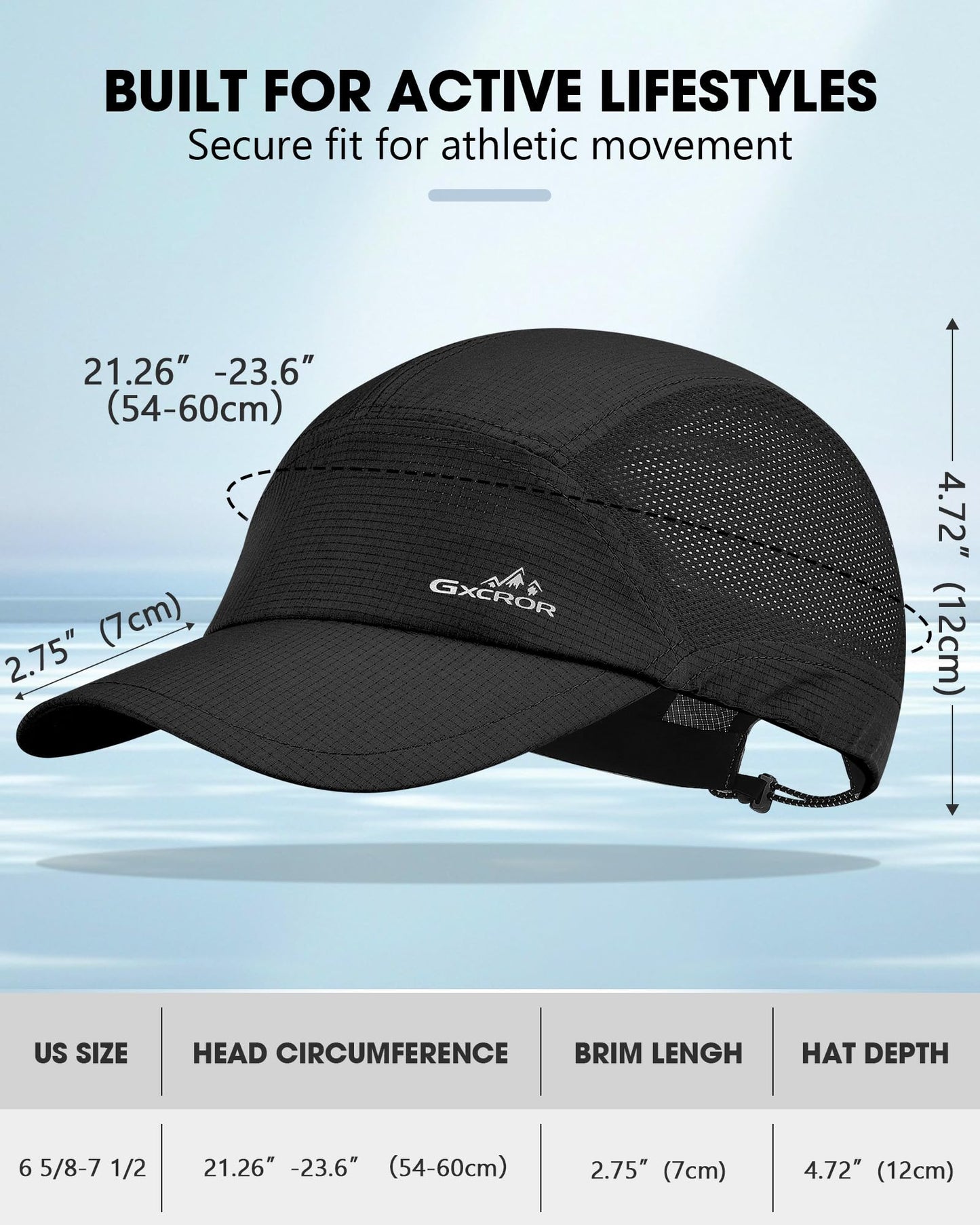 GXCROR Performance Baseball Cap for Men & Women - UPF 50+ Running Hat, Lightweight Quick-Dry Sports Hat for Golf, Hiking, Gym