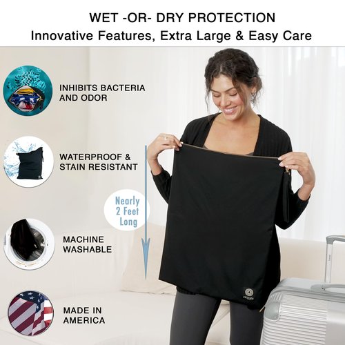 Ornadi X Large Waterproof Antimicrobial Wet Dry Bag Inhibits Bacteria & Odor from Sweaty Gym Clothes, Dirty Laundry, Swimsuits & Towels for Odor Proof Travel Made in USA 17 X 23.5 inch