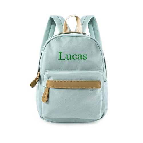 MT WORLD Daycare Backpack - Personalized Canvas Backpack with Name - Classic 15inch Daypack with Back Pocket - Custom Daycare Diapering Bag for Overnight Travel Birthday Gifts (Lake Green, Large)