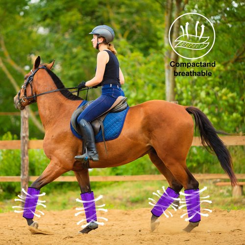 HUAME Horse Fly Boots, Breathable Mesh Protection Set of 4, Comfortable Pony Leggings, Breathable Mesh Design, Equines Supplies for Reduce Stomping, Hoof Damage & Leg Fatigue (Purple, Medium)