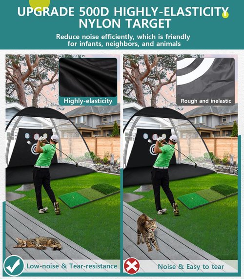 Golf Net: 10x7FT Practice for Backyard Driving, Hitting with Tri-Turf Golf Mat, Indoor Training Chipping Aid Nets with Reduce Noise Nylon Target, Present for Him