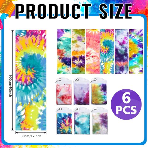 Peryiter 6 Pack Cooling Towels for Neck and Face 40 x 12 Inch Cooling Rag Ice Sweat Towels for Biking Hiking Running Yoga Golf Sport Gym Workout Gardening(Tie Dye Style)