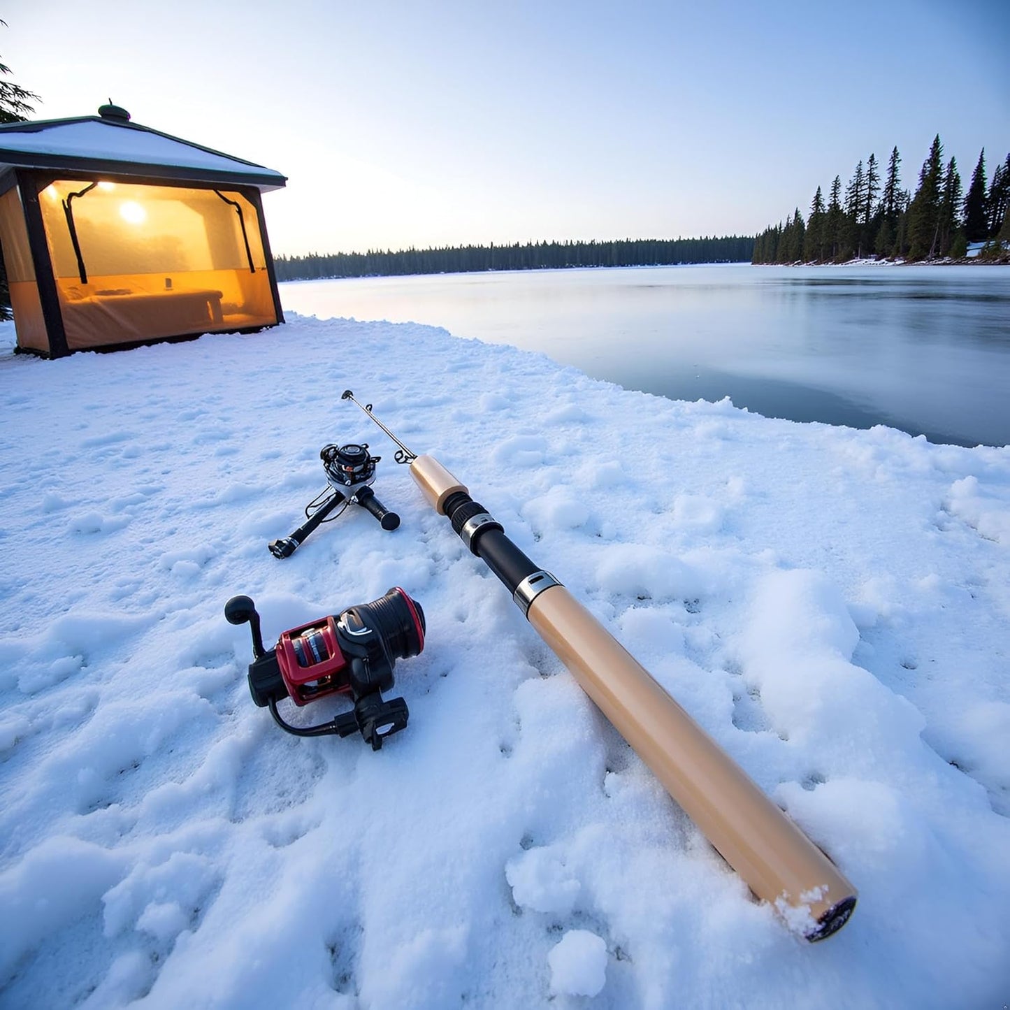 Ice Fishing Rod Combo - Telescopic Fishing Rod, Retractable Winter Fishing Pole, Cold Weather Fishing Rod | Ergonomic Ice Fishing Gear, Portable Rod Combo Suitable for Trout, Walleye and Perch