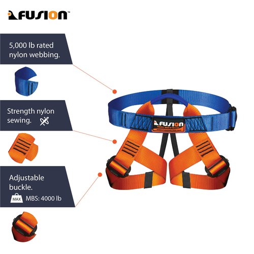 Fusion Adjustable Outdoor Strap Kit for Kids – Padded Belt with Leg Loops for Tree Adventures, Indoor Obstacle Play & Gear Attachment – Blue/Orange