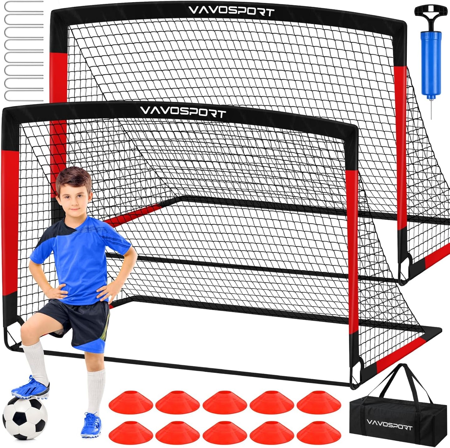 Kids Soccer Goals for Backyard Set, 2 of 4x3 / 6x4 ft Portable Soccer Goal Nets, Pop Up Mini Toddler Soccer Net Training Equipment & Ball, Cones for Ages 3-14, Outdoor Games Gifts for Youth