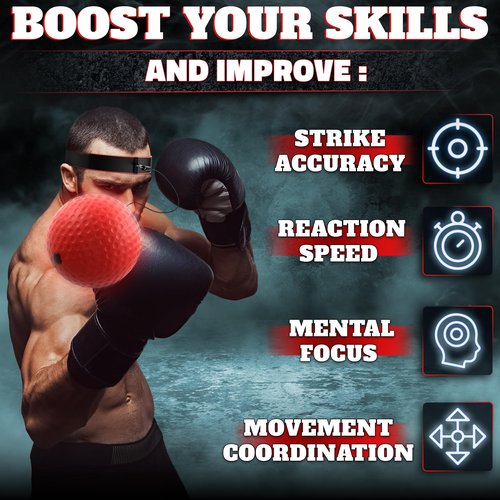Boxing Reflex Ball Set with 4 Difficulty Balls & 2 Adjustable Headbands – Reaction Ball Training Kit for Adults, Improves Speed, Focus & Coordination, Great Gift for Men, Boxers & Fitness Fans