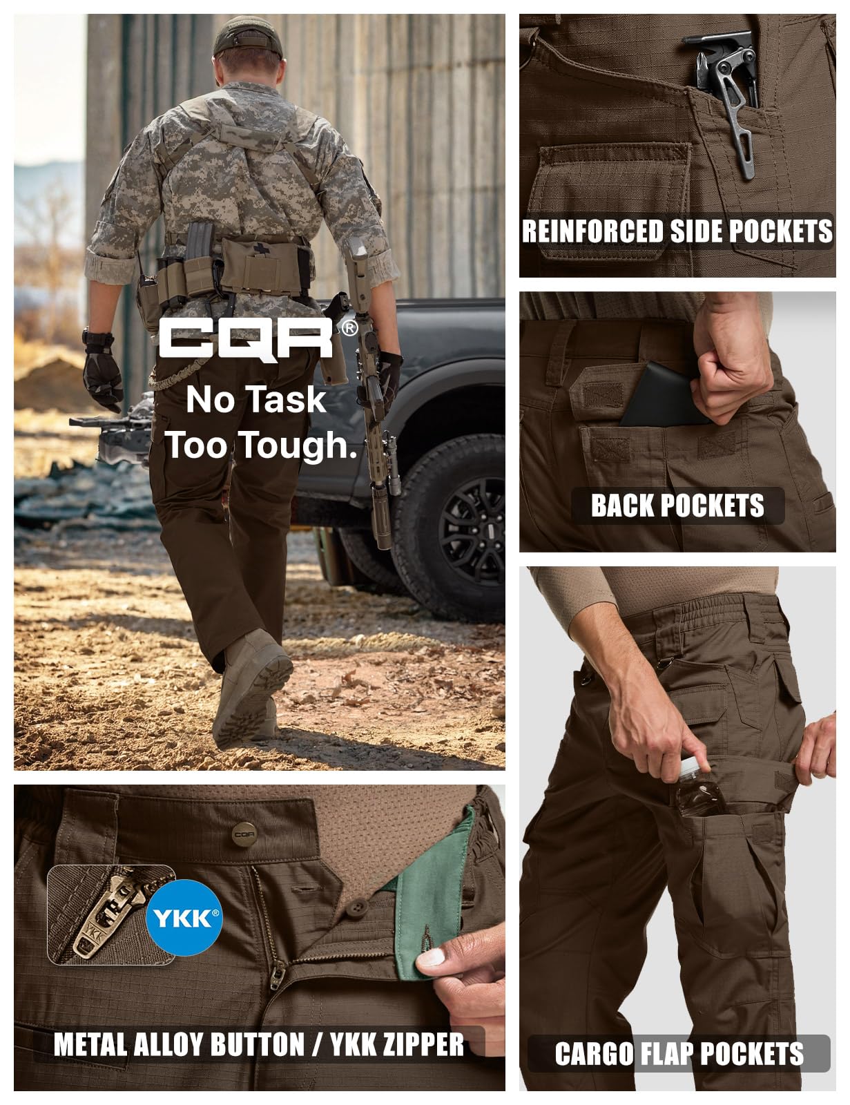 CQR Men's Tactical Pants, Water Resistant Ripstop Cargo Pants, Lightweight EDC Work Hiking Pants, Outdoor Apparel, Duratex Mag Pocket Tundra, 32W x 32L