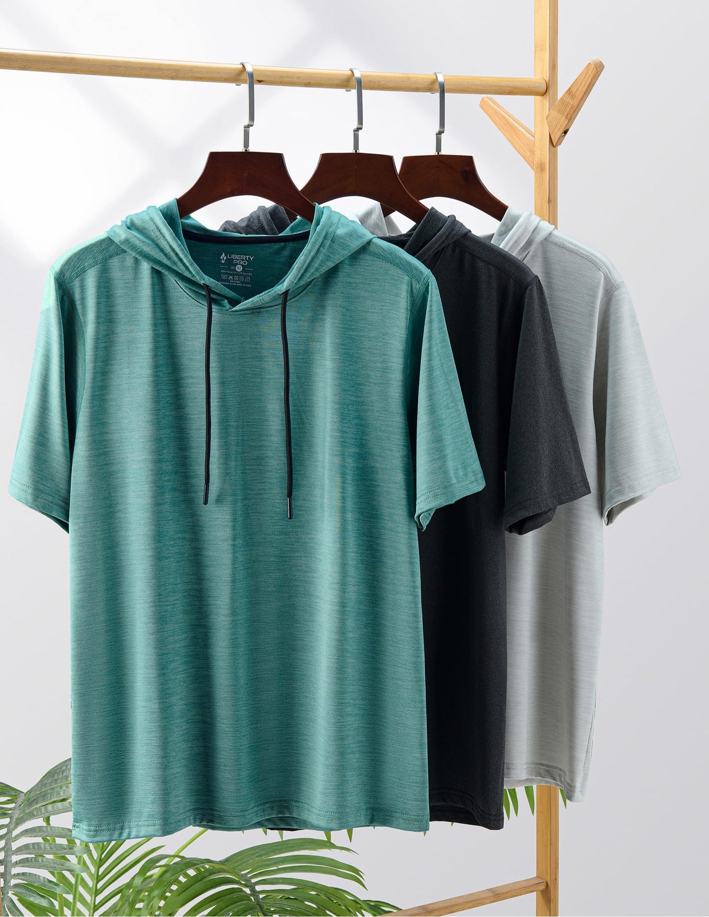 Liberty Pro 3 Pack: Men's Lightweight Short Sleeve Workout Hoodies, Athletic Dry Fit Hooded T Shirts for Gym Running (Set 2, 3X-Large)
