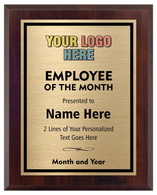 Employee of the Month Plaque - Award for Employees - Personalized Plaques - Board for Monthly Perpetual and Individual Recipient Awards and Appreciation Gifts - Choose Your Size - Customize Now! (6x8 with Logo)