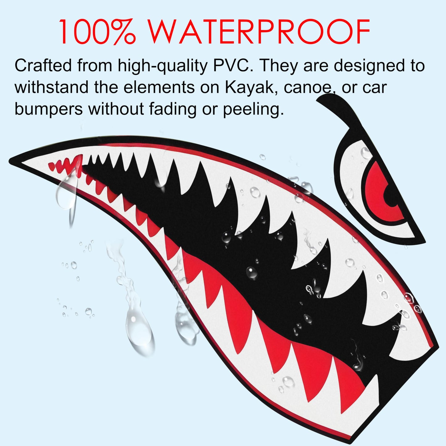 Kayak Stickers, PVC Waterproof Shark Teeth Mouth Decals for Fishing Boat, Kayak Accessories (Flying Tiger Shark, 12")