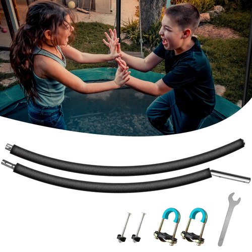 Suninlife 1PCS Trampoline Curved Pole, Universal Trampoline Pole Replacement Enclosure Pole to Fit 8-16FT Curved Pole Trampoline Frame, Includes Foam Sleeve and Hardware for 2 Installation Options