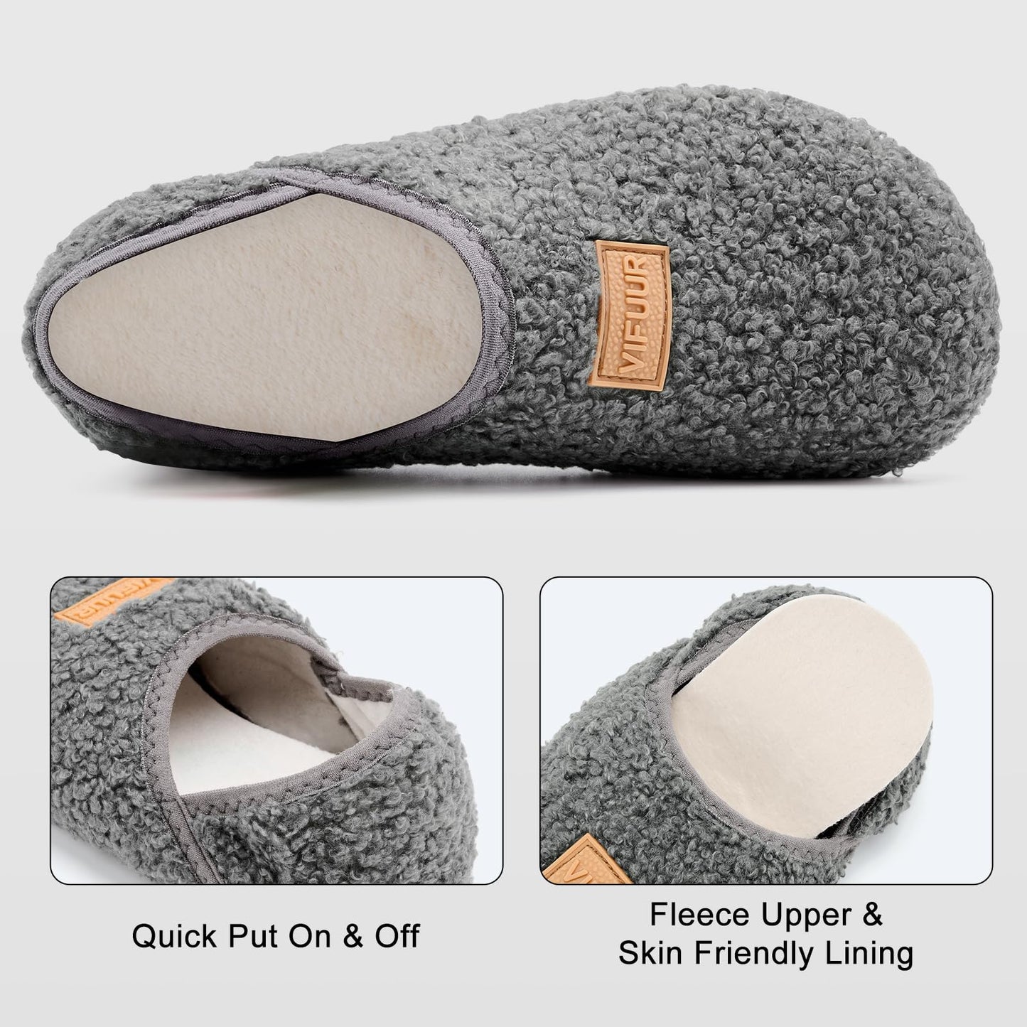 VIFUUR House Slippers for Women Men Slip on Indoor Barefoot Slipper Socks Fuzzy Cozy Sock Shoes for Home Bedroom Travel Grey,38/39